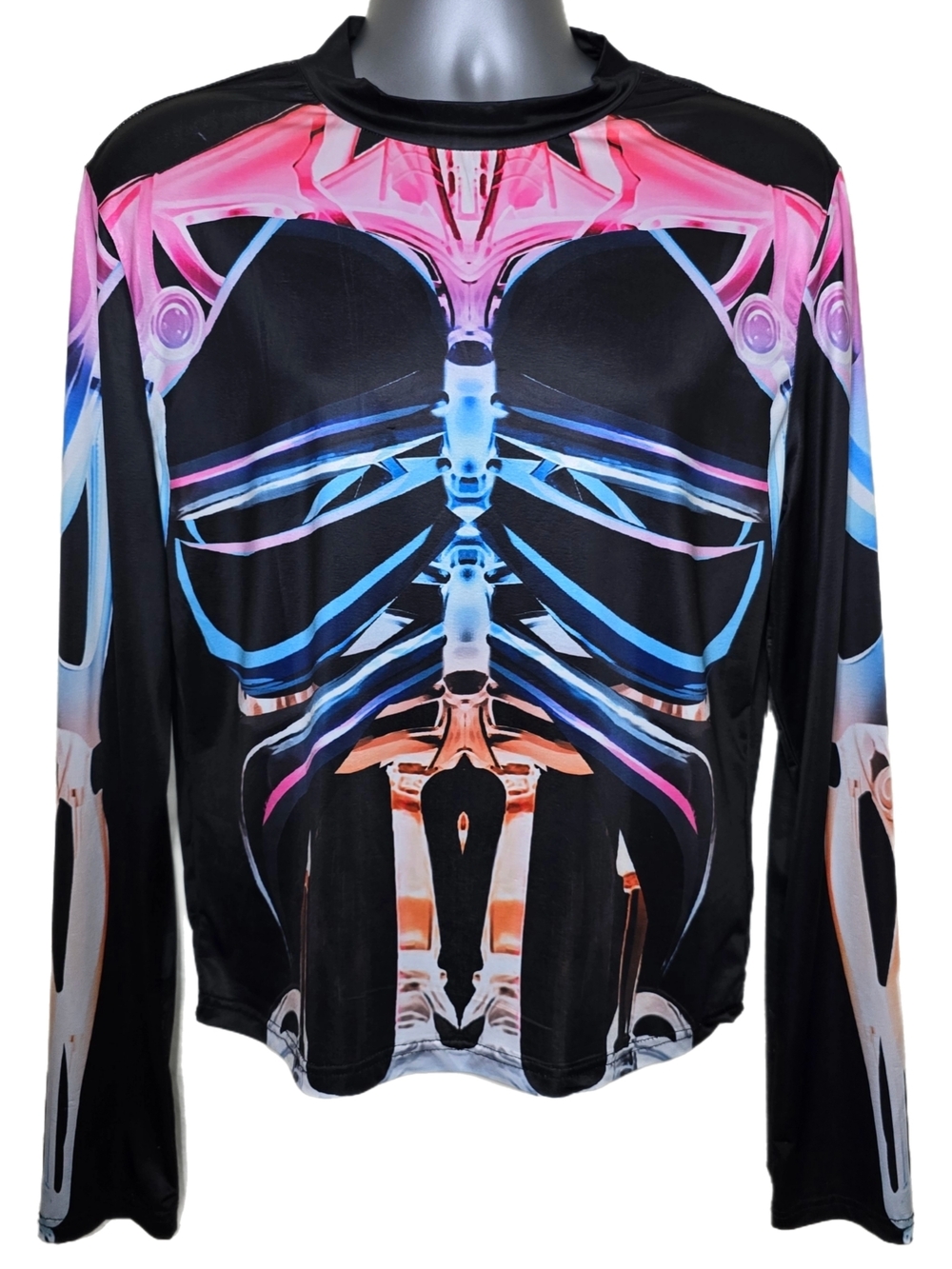 Shein Skeleton Graphic Long Sleeve Top XXL Black Multicolor Polyester Elastane